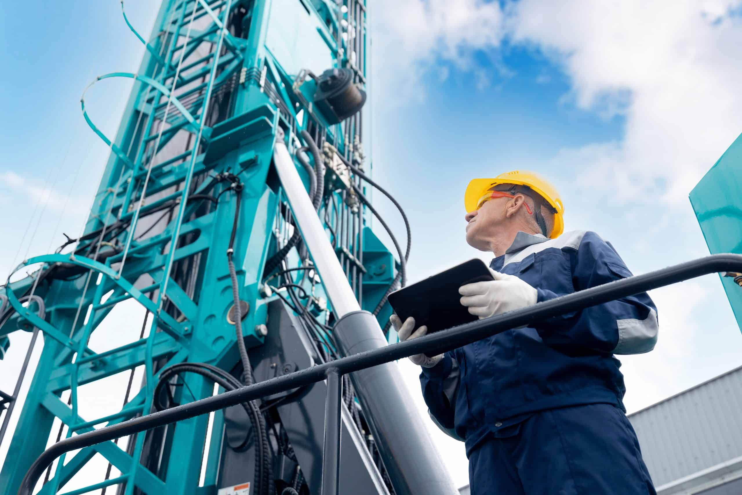 A construction worker on an oil rig