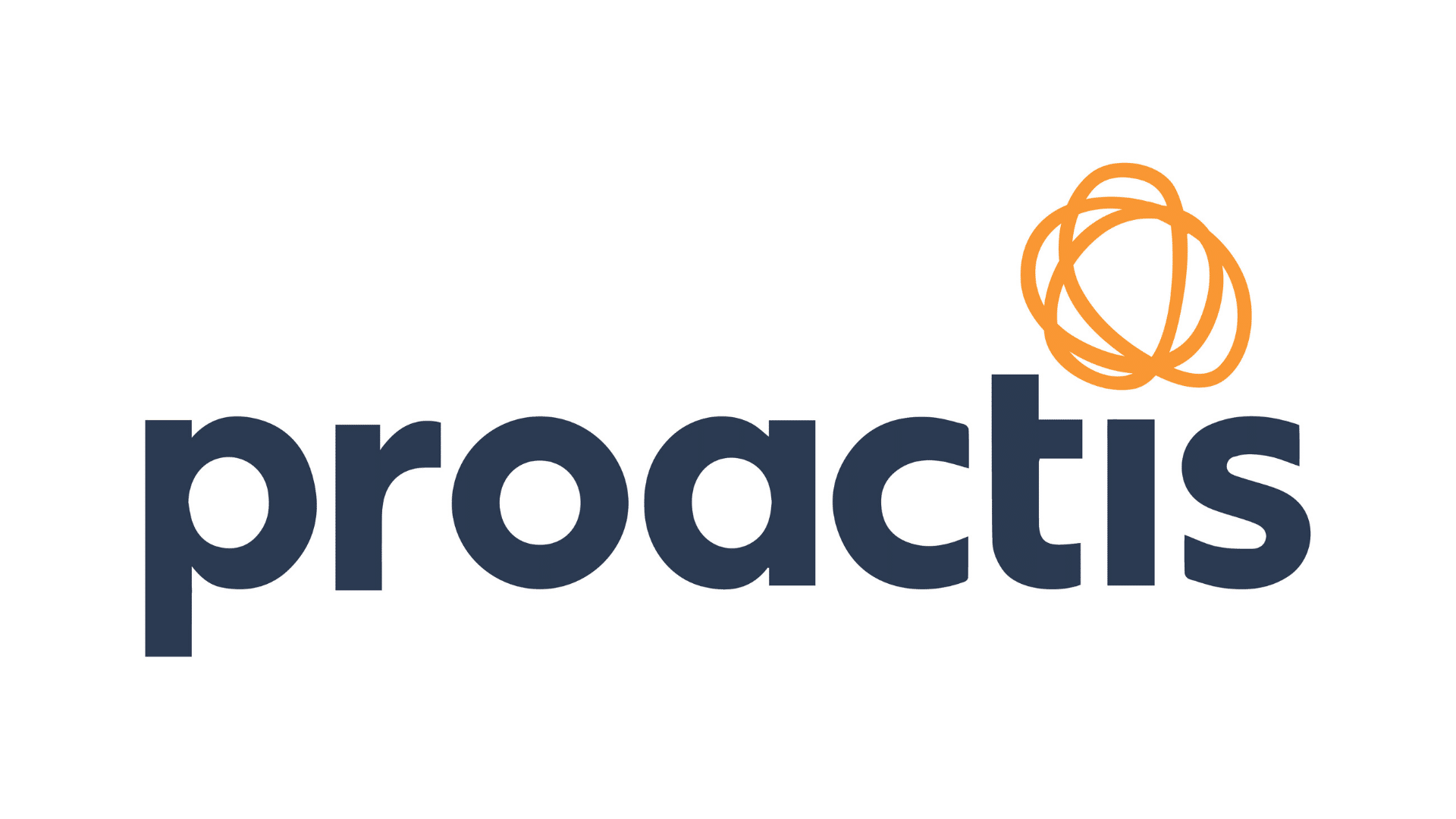 The word "proactis" with an orange abstract swirl above the letter "t" on a white background.
